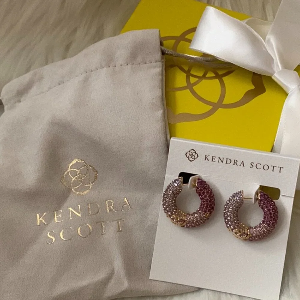 KENDRA SCOTT Mikki Pave Hoop Earrings in Purple Mauve Ombre/Gold - Picture 1 of 5
